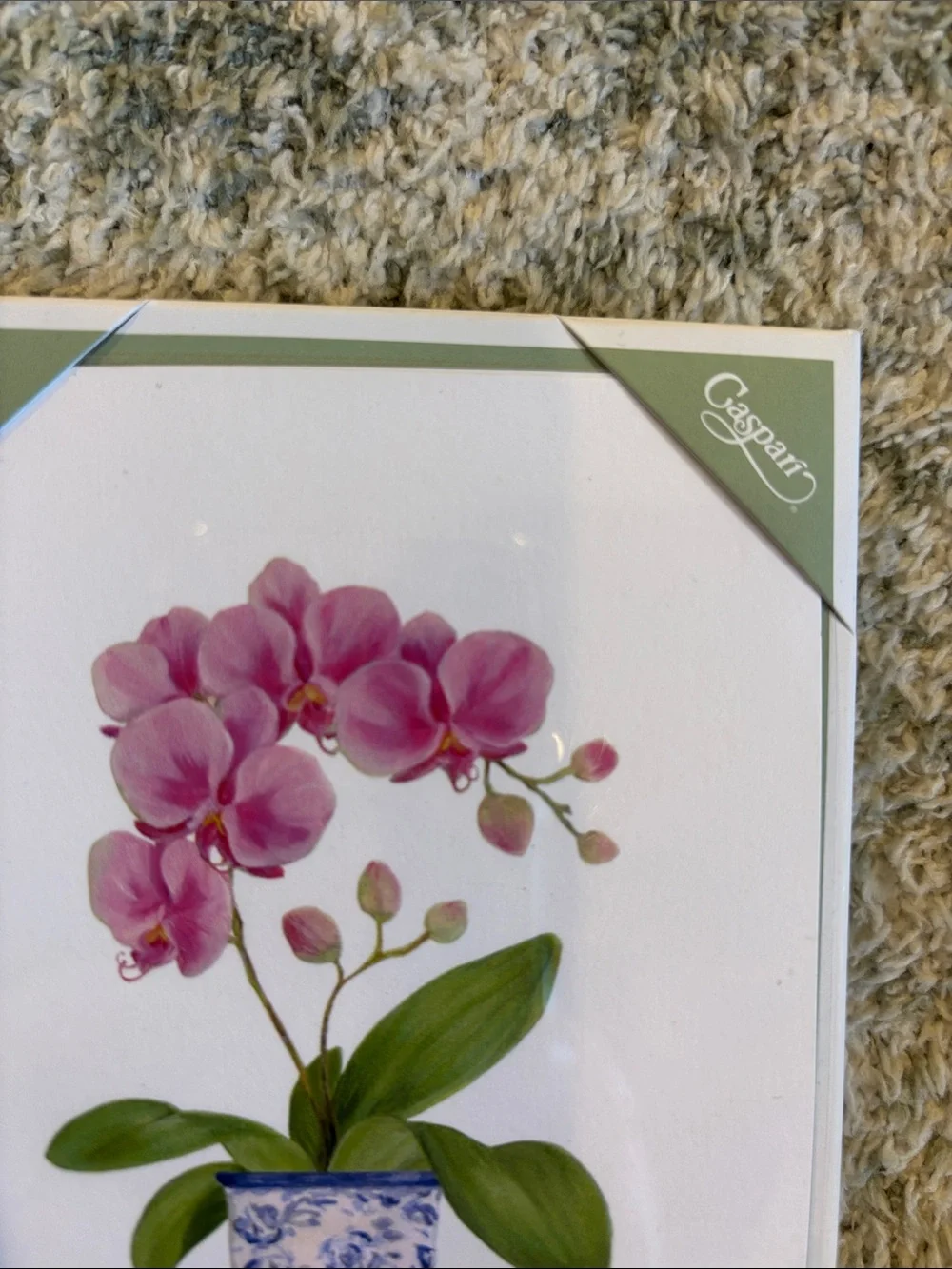 Caspari Pink Tropical Orchid in Blue Porcelain Pot Note Cards Set of 10 NWT